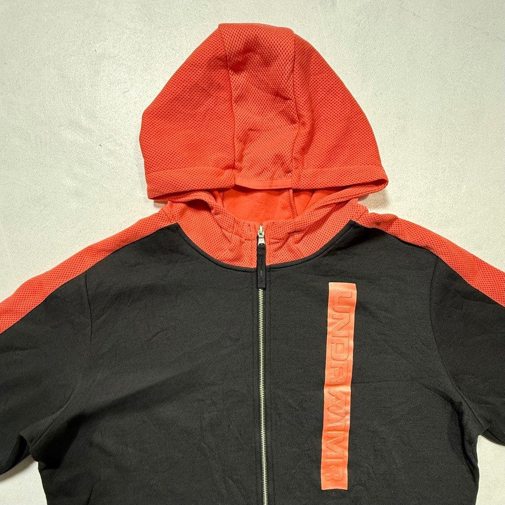 Under Armour‎ Full Zip Hoodie Mens 2XL Jacket Black Orange Loose Fit Performance